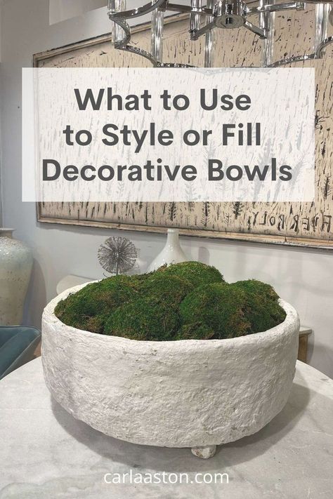 How to style decorative bowls on your tables, consoles, and bookshelves. Links to the perfect bowl filler! White Bowl Decor, Wooden Bowls Decor Ideas, Wooden Bowls Decor, Coffee Table Bowl, Dough Bowl Centerpiece, Large Wooden Bowl, Wood Bowl Decor, Large Decorative Bowl, Decorative Bowl Filler