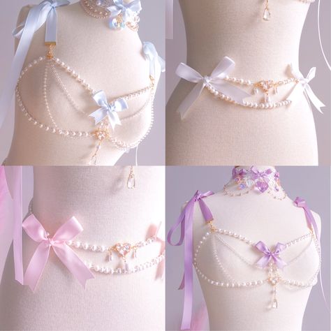 Magical Girl Transformation, Pearl Waist Chain, Ribbon Clip, Blue Lilac, Body Chains, Pink Set, Magical Jewelry, Girly Accessories, Pink Pastel