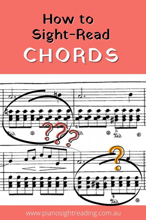 Do you find chords hard to sight-read? Does your mind go blank as soon as you see chords? Then read this article where you’ll learn tips and exercises you can use to sight-read chords more quickly and easily. #pianosightreading #sightreading #pianochords Teaching Music Theory, Music Basics, Music Theory Piano, Beginner Piano Music, Piano Music Easy, Reading Sheet Music, Piano Chords Chart, Piano Lessons For Beginners, Sight Reading