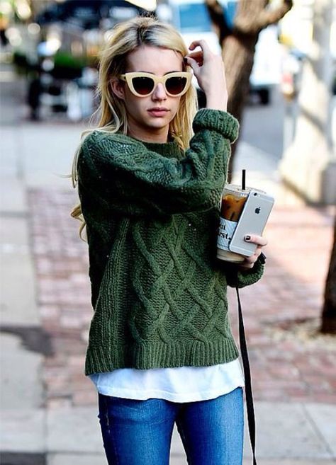 : Mode Tips, Looks Street Style, Looks Black, 가을 패션, Inspiration Mode, Looks Style, Green Sweater, Fall Winter Outfits, Outfits Casuales