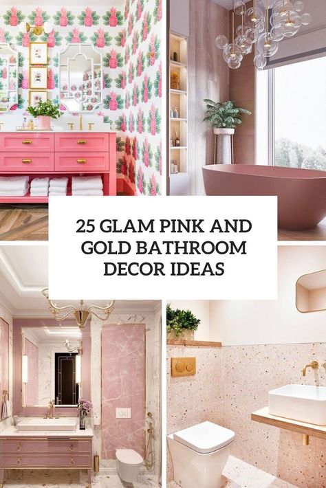 25 Glam Pink And Gold Bathroom Decor Ideas Gold Bathroom Decor Ideas, Gold Black Bathroom, Glam Bathroom Ideas, Pink And Gold Bathroom, Pink Tile Bathroom, Glam Bathroom Decor, Girly Bathroom Ideas, Gold Bathroom Set, Pink Apartment