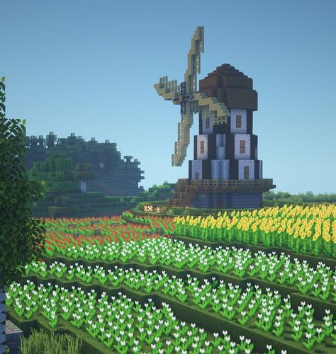 Minecraft Tulip Field, Minecraft Windmill Tutorial, Minecraft Sunflower Field, Flower Field Minecraft, Minecraft Field Ideas, Minecraft Flower Field, Minecraft Flower Garden, Minecraft Farming, Maine Craft