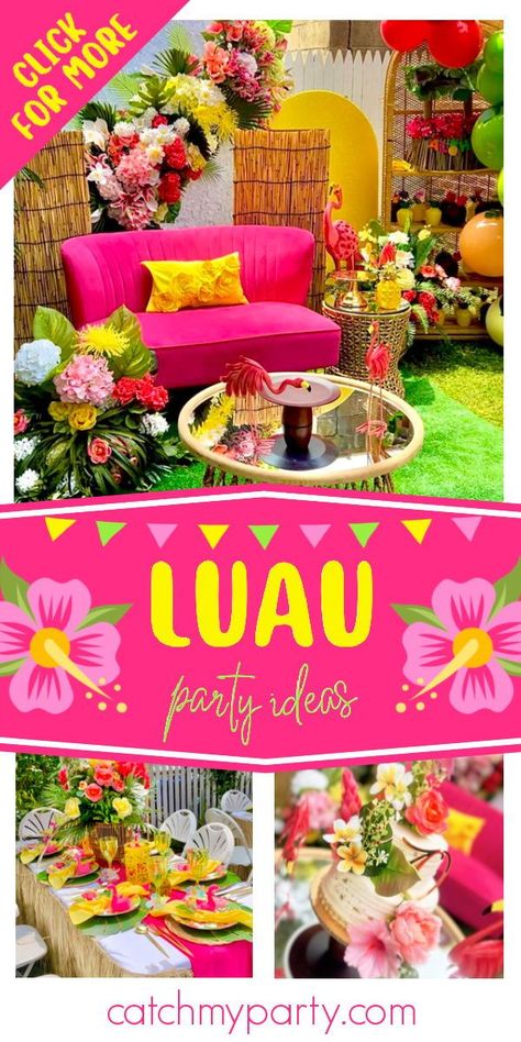 Check out this fabulous summer luau! Love the table settings! See more party ideas and share yours at CatchMyParty.com Luau Table Setting, Luau Gala, Luau Dessert Table, Hawaiian Candy, Tropical Party Foods, Hawaiian Luau Birthday Party, Luau Party Ideas, Ice Cream Party Favors, Birthday Luau