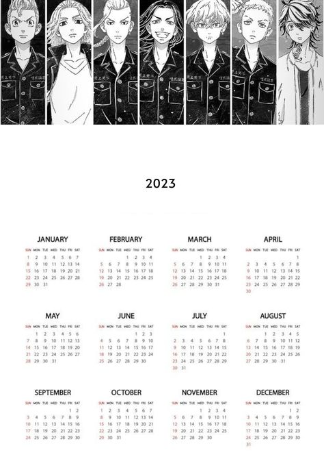 #tokyorevengers #calender #2023 Anime Calander Printable 2023, Anime Calendar 2023 Printable, Anime Calender 2023, Genshin Calendar 2023, Tokyo Revengers Room Decor, 2023 Calendar Anime, Future Mikey, Mikey Sticker, Anime Schedule