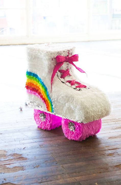 DIY Roller Skate Pinata | Oh Happy Day! | Bloglovin’ Roller Skate Birthday Party, Skate Birthday Party, Roller Skate Birthday, Roller Skating Party, Piñata Ideas, Mini Pinatas, Diy Pinata, Skate Party, Oh Happy Day