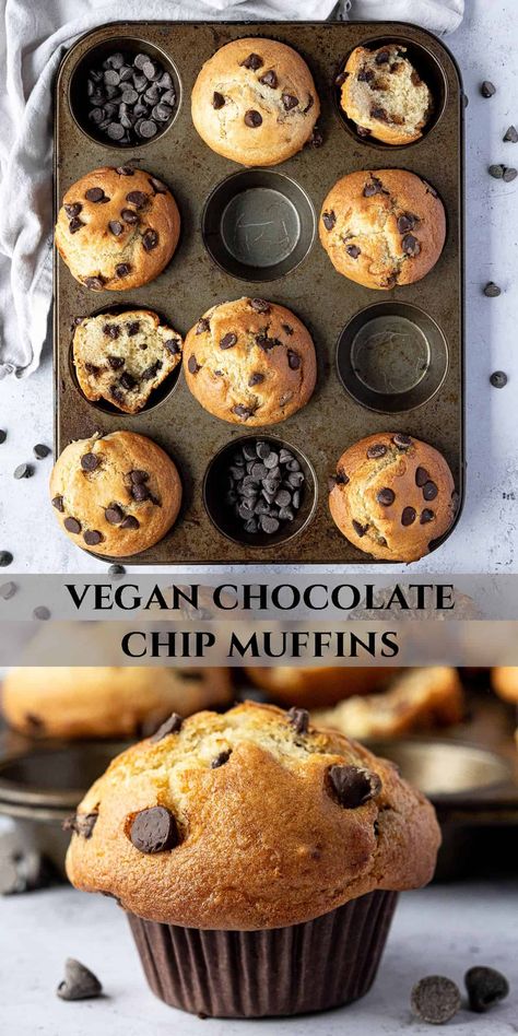 Vegan Banana Chocolate Chip Muffins, Vegan Chocolate Chip Muffins, Muffin Vegan, Deserturi Raw Vegan, Muffins Vegan, Vegan Muffins, Vegan Chocolate Chip Cookies, Banana Chocolate Chip Muffins, Tofu Scramble