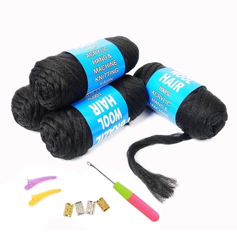 PRICES MAY VARY. 1.Hair Material: 100% Acrylic Hand Knitting Yarn Hair,Color:Natural Black 2.Hair Features: Brazilian Wool Hair for Braids;Weight:70g/Pack(about 91x4ft) 3.Hair Advantage: Affordable Price,Save Time and Money,Easy to Blends With Human Hair.Light Weight,Natural Looking. 4.DIY Hairstyle: Jumbo Braid For Senegalese Twist/Faux Locs/Wraps. Washable and Reusable,Suit for Daily use or Swim with it. 5.Package Include: 4 Packs of Natural Black Yarn With Crochet Hook and Clips. 💡1.Why Choo Brazilian Wool, Hair Yarn, Faux Loc, Longer Hair Growth, Longer Hair Faster, Crochet Faux Locs, Yarn Braids, Hand Knitting Yarn, Jumbo Braids