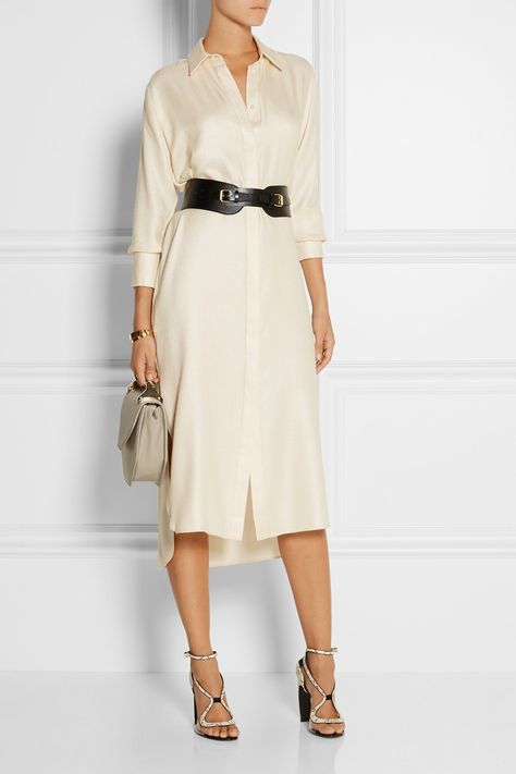 Adam Lippes - Cashmere and silk-blend twill shirt dress Net A Porter Outfits, Adam Lippes, Look Formal, Chic Skirts, Mcq Alexander Mcqueen, Nicholas Kirkwood, Twill Shirt, Martin Margiela, Professional Outfits