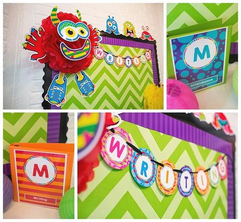 Monster Monogrammed Binder Covers Monster Bulletin Boards, Borders Classroom, Monster Theme Classroom, Monster Classroom, Printable Classroom Decor, Classroom Rug, Monster Theme, Pennant Banners, Favorite Fonts