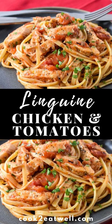 Recipes Using Linguine Noodles, Linguine Recipes Chicken, Linguine Recipes Easy, Pasta Recipes Linguine, Chicken Tomato Pasta, Chicken And Tomatoes, Chicken Breast Pasta, Chicken Recipes With Tomatoes, Chicken Linguine