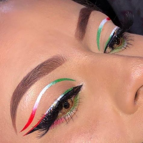 Mexican Makeup Look Flag, 16 De Septiembre Makeup Ideas, Makeup Mexican, Mexican Makeup, Bling Ideas, Day Makeup Looks, Holiday Makeup Looks, Graphic Makeup, Graphic Eyeliner