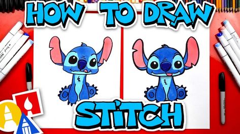 Lilo And Stitch Crafts, Cutest Drawings, Drawing Stitch, Disney Characters Lilo, Angel Drawing Easy, Draw Stitch, Stitch From Lilo And Stitch, Cartoon Drawing For Kids, Stitch Step By Step