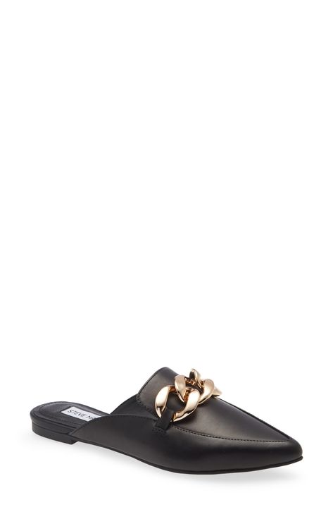 Steve Madden Finn Chain Pointed Toe Mule available at #Nordstrom Kids Uggs, Nordstrom Anniversary Sale, Karl Lagerfeld Paris, Gucci Mules, Anniversary Sale, Curb Chain, Leather Booties, Mules Shoes, Chunky Heels