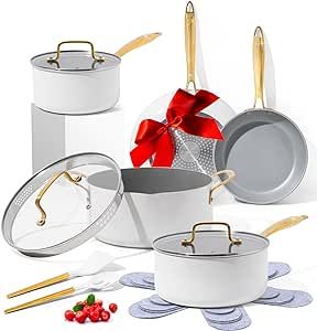 https://amzn.to/3GvjbMY Gold Pots And Pans, Gold Kitchen Utensils, Gold Kitchen Accessories, Ceramic Cookware Set, Kitchen Cookware Sets, Induction Cookware, Ceramic Cookware, Pots And Pans Sets, Cooking Utensils Set