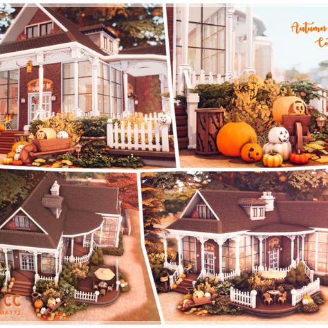 Sims 4 Autumn | Fall Pumpkin Cottage for a family. Lot size: 20/20 No Custom Content was used (NoCC). Download at @thesimsresource . Creation by @Moniamay72. #TS4 #ts4lots #tsr #TheSims #sims4 #thesims4 #Moniamay72 #thesims4lots #cottage #nocc #TSR #autumn #fall #halloween #TheSimsResource Country Fall House Decor Sims 4 Cc, Autumn House Sims 4, Sims 4 Halloween House, Ts4 Fall Cc, Sims 4 Autumn Loading Screen, Sims 4 Cc Autumn Decor, Sims 4 Cc Fall Decor Patreon, Sims 4 Fall House, Sims 4 Fall Decor Cc