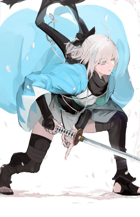 Okita Souji, Type Moon Anime, Fate Stay Night Anime, 다크 판타지, Fate Anime Series, 영감을 주는 캐릭터, Female Character Design, White Hair, Fantasy Character Design