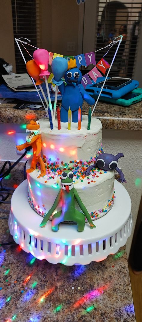 Rainbow Friends Birthday Party Cake, Rainbow Friends Birthday Decoration, Roblox Rainbow Friends Birthday Party, Roblox Rainbow Friends Cake, Lanky Box Cake, Rainbow Friends Roblox Birthday Cake, Monster Birthday Cake, Blue Rainbow Friends Cake, Rainbow Friends Birthday