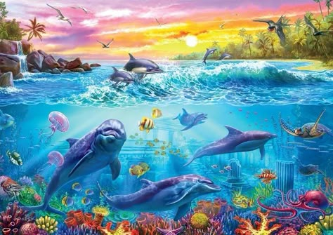 Underwater Ruins, Sea Turtle Pictures, Dolphin Art, Buffalo Games, Undersea World, Scenic Railroads, Ocean Landscape, 500 Piece Jigsaw Puzzles, Canvas Painting Landscape