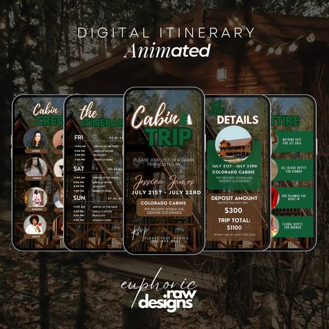 Cabin Trip Itinerary, Camping Trip Invite, Travel Itinerary Template, Cabin Itinerary, Girls Trip, Bachelorette Weekend Getaway - Etsy Bachelorette Camping, Cabin Weekend, Cabin Trip, Message Text, Rustic Restaurant, Mountains Travel, Birthday Trip, Itinerary Template, Party Inspo