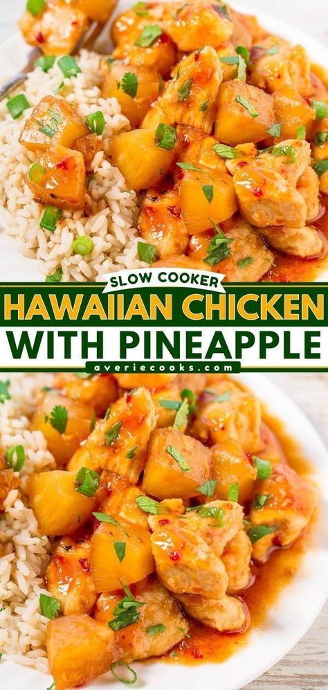 Slow Cooker Hawaiian Chicken, Pineapple Preserves, Pineapple Teriyaki Chicken, Hawaiian Chicken Crockpot, Chicken With Pineapple, Pineapple Teriyaki, Gluten Free Crock Pot Recipes, Slower Cooker, Averie Cooks