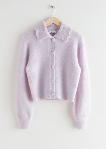 Statement Collar Knit Cardigan - Lilac - Cardigans - & Other Stories Black Friday Fashion, Lilac Cardigan, Soft Gamine, Statement Collar, Straight Clothes, Belted Cardigan, High Street Fashion, Knit Alpaca, Cable Knit Cardigan