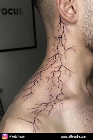 Neck Tattoo Lightning, Neck Tattoos For Guys, Leo Tattoo, Lightning Tattoo, Body Tattoo Design, Leo Tattoos, Neck Tattoo For Guys, Spine Tattoo, Simplistic Tattoos