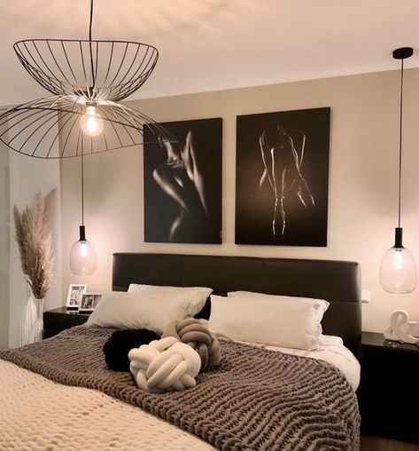 Beige And Black Bedroom Ideas, Black Bedroom Decor, Modern Minimalist Bedroom, Classy Bedroom, Bedroom Deco, Redecorate Bedroom, Apartment Decor Inspiration, Room Makeover Bedroom, Simple Bedroom