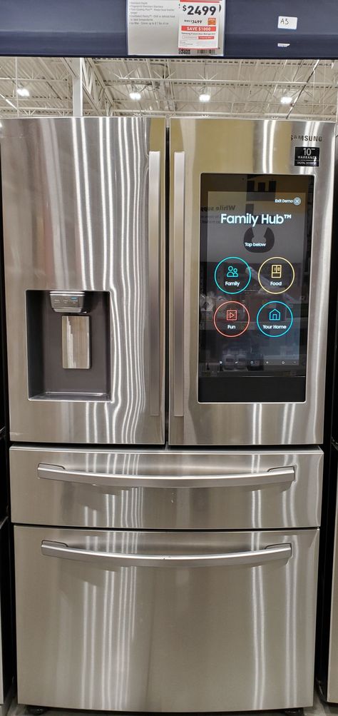 $2,495.99. Home depot mantua or deptford. Model: #RF28R7551SR  Samsung  27.7 cu. ft. Family Hub 4-Door French Door Smart Refrigerator in Fingerprint Resistant Stainless Steel Samsung French Door Refrigerator, Samsung Fridge With Screen, Samsung Smart Refrigerator, Samsung Family Hub Fridge, Samsung Refrigerator French Door, Black Kitchen Decor, Pantry Closet Design, Kitchen Essentials List, Samsung Fridge