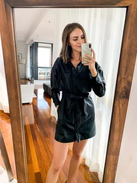 Leather Shirt Dress Outfit, Classic Fall Wardrobe, Comfortable Outfit Ideas, Fall Wardrobe Staples, Leather Shirt Dress, Hosting Tips, Shirt Dress Outfit, Dress Ootd, Dress For Fall