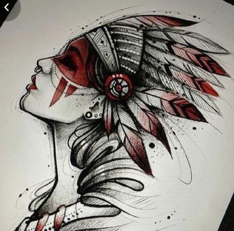 Red Indian Tattoo, Native Indian Tattoos, Indian Girl Tattoos, Native American Tattoo Designs, Indian Tattoo Design, Native American Tattoo, Native American Woman, Native Tattoos, Girl Back Tattoos