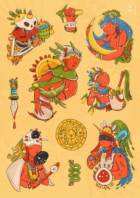 Aztec Style Art, Aztec Project, Aztec Pictures, Aztec Illustration, Aztec Aesthetic, Cloud Runner, Aztec Paintings, Meso America, Aztec Mythology