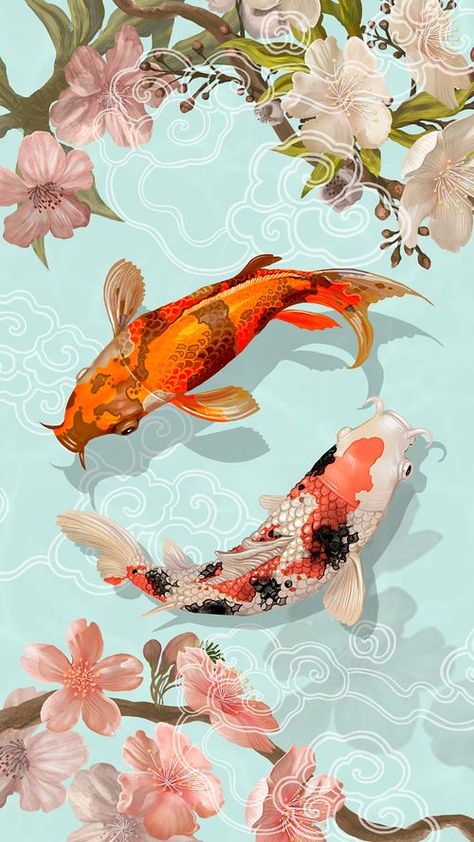 Koi carp fish iPhone wallpaper, | Premium Photo - rawpixel Phone Wallpaper Japanese, Fish Phone Wallpaper, Traditional Koi Fish, Feng Shui Koi Fish, Sea Collage, Koi Wallpaper, Wallpaper Japanese, Koi Carp Fish, Fish Background