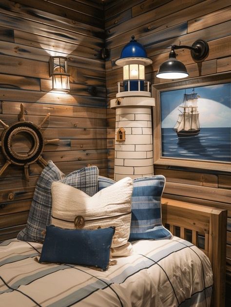 Art Deco Kids Room, Dream Lakehouse, Nautical Bedroom Ideas, Nautical Interior Design, Botanical Mural, Sea Of Tranquility, Modern Floral Wallpaper, Pirate Room, Nautical Interior