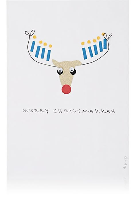 Merry Christmakkah Card - ELLEDecor.com Hanakah Cards Diy, Hannukah Gifts Ideas, Hannukah Cards Diy, Chrismukkah Decorations, Diy Holiday Greeting Cards, Card Diy Ideas, Hanukkah Cards Handmade, Chanukah Cards, Hannukah Crafts