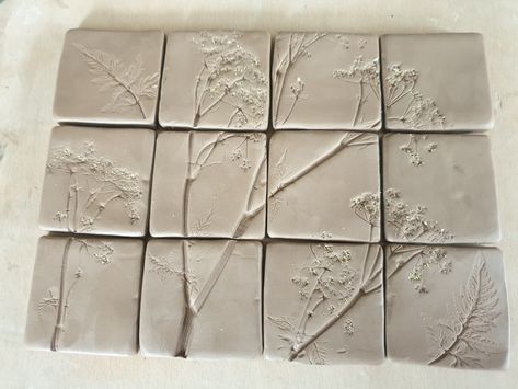 Texture Flowers, Pottery Creations, Nature Texture, Slab Ceramics, Cow Parsley, Handmade Ceramics Pottery, Pottery Inspiration, Tile Projects, Kitchen Tile