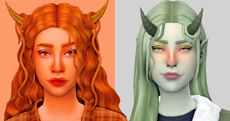 Accessory Horns and Hair Strands by @faaeish ! in the Historian palette by @serindipitysims and the Sorbet Remix palette by @noodlescc ! | anxiousmoodlet on Patreon Sims 4 Tiefling, Glowing Hair, Sims Challenge, The Historian, Sims 4 Mm Cc, Tumblr Sims 4, Hair Strands, Sims 4 Dresses, Sims 4 Mm