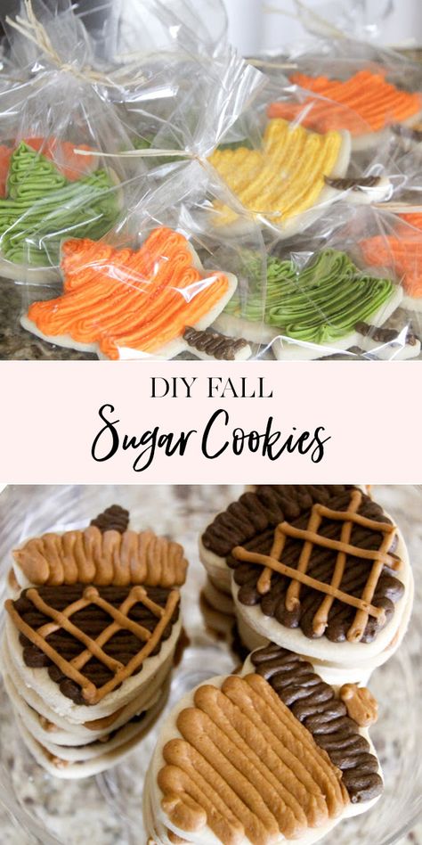 fall leaves and acorns | fall cookie recipes | how to decorate fall cookie | fall dessert recipes | cookie decorating tips | fall dessert recipes | homemade cookie decorating tips || JennyCookies.com #falldesserts #cookiedecorating #fallfun #fallideas Cookie Decorating Fall Leaves, Fall Sugar Cookies Decorated Buttercream, Fall Leaf Cookies Royal Icing, November Treats, Fall Leaves Decorated Cookies, Fall Leaf Sugar Cookies, Kids Friendsgiving, Fall Cookie Decorating, Appetizers Halloween