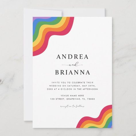 Pride Wedding Ideas, Rainbow Wedding Decorations, Lesbian Wedding Invitations, Pride Wedding, Gay Wedding Invitations, Wedding Invitation Trends, Stylish Wedding Invitation, Boho Invitations, Budget Wedding Invitations