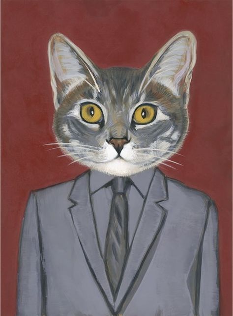 Cat In A Suit, Suit Drawing, Cat Drawings, Fine Art Giclee Prints, Cat Artwork, Cats Illustration, Anime Cat, Cat Painting, Cat Clothes