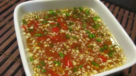 Vietnamese Dipping Sauce (Nuoc Cham) Recipe - Food.com Vietnamese Dipping Sauce, Viet Food, Vietnam Food, Asian Sauce, Jumbo Shrimp, Vietnamese Cuisine, Grilled Shrimp, Vietnamese Recipes, The Sauce