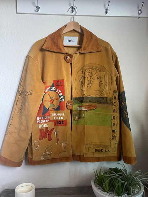 Bode Jacket, Senior Cords, Jacket Painting, Jacket Diy, Bespoke Jacket, Jacket Drawing, Colorful Outfits, Battle Jacket, 70s Inspired Fashion