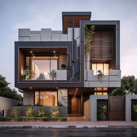 Double Floor Elegance: Inspiring Front Elevation Designs Industrial Residential Design, Industrial House Design Exterior, Modern Residential Building Design, Double Floor House Design, Double Story House Design, Home Front Design, Apartments Building, House Structure Design, Indian House Design