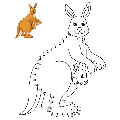 Dot Worksheets, Dot To Dot, Coloring Page, Premium Vector, Graphic Resources, Kangaroo, Coloring Pages, Dots, Color