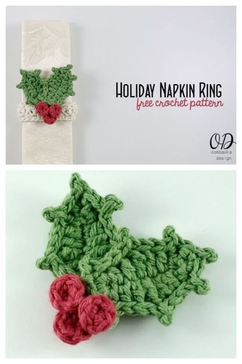 Holiday Napkin Rings Free Crochet Patterns Christmas Napkin Ring, Holiday Napkin Rings, Ring Crochet, Holiday Crochet Patterns, Napkin Rings Diy, Christmas Napkin Rings, Holly And Berries, Christmas Napkin, Patterned Napkins