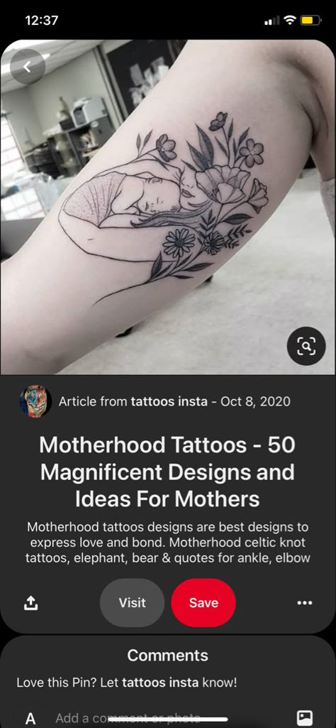 Mother Tattoo Sleeve, Powerful Mom Tattoos, Floral Mom Tattoo, Half Sleeve Mom Tattoo, Floral Motherhood Tattoo, Unique Baby Tattoos For Moms, Unique Mother Tattoos, Motherhood Sleeve Tattoo, Labor And Delivery Tattoo Ideas