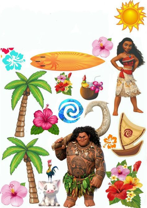 Moana Cake Topper Printable, Moana Cake Design, Moana Printables, Moana Theme Cake, Moana Characters, Disney Moana Birthday Party, Cake Artwork, Moana Theme Birthday, Moana Cake