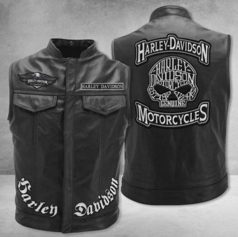 Harley Davidson Dyna Super Glide, Harley Davidson Vest, Harley Davidson Leather Jackets, Biker Wear, Harley Davidson Clothing, Tactical Wear, Mens Leather Clothing, Black Leather Vest, Motorcycle Vest