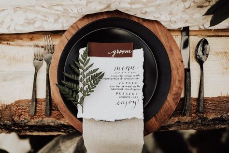 Elopement Table, Montana Wedding Dress, Rustic Wedding Table Setting, Wedding Table Place Settings, Spring Wedding Photography, Menu Table, Montana Elopement, Kalispell Montana, Boho Elopement