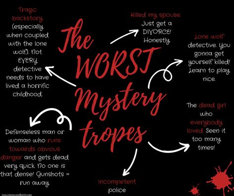 Mystery Book Tropes, Dark Romance Tropes List, Fantasy Tropes List, Mystery Tropes, Villain Tropes, Tropes Writing, Trope Ideas, Tropes List, Story Tropes