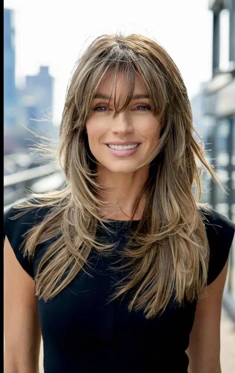 Long Steps Haircut, Hairstyles For Over 40 Women, Long Hair Cuts With Bangs, Layered Shag Hairstyles, Summer Ombre Hair, Long Layer Hair, Long Hair Shag, Layered Long Hair, Layered Hair Styles